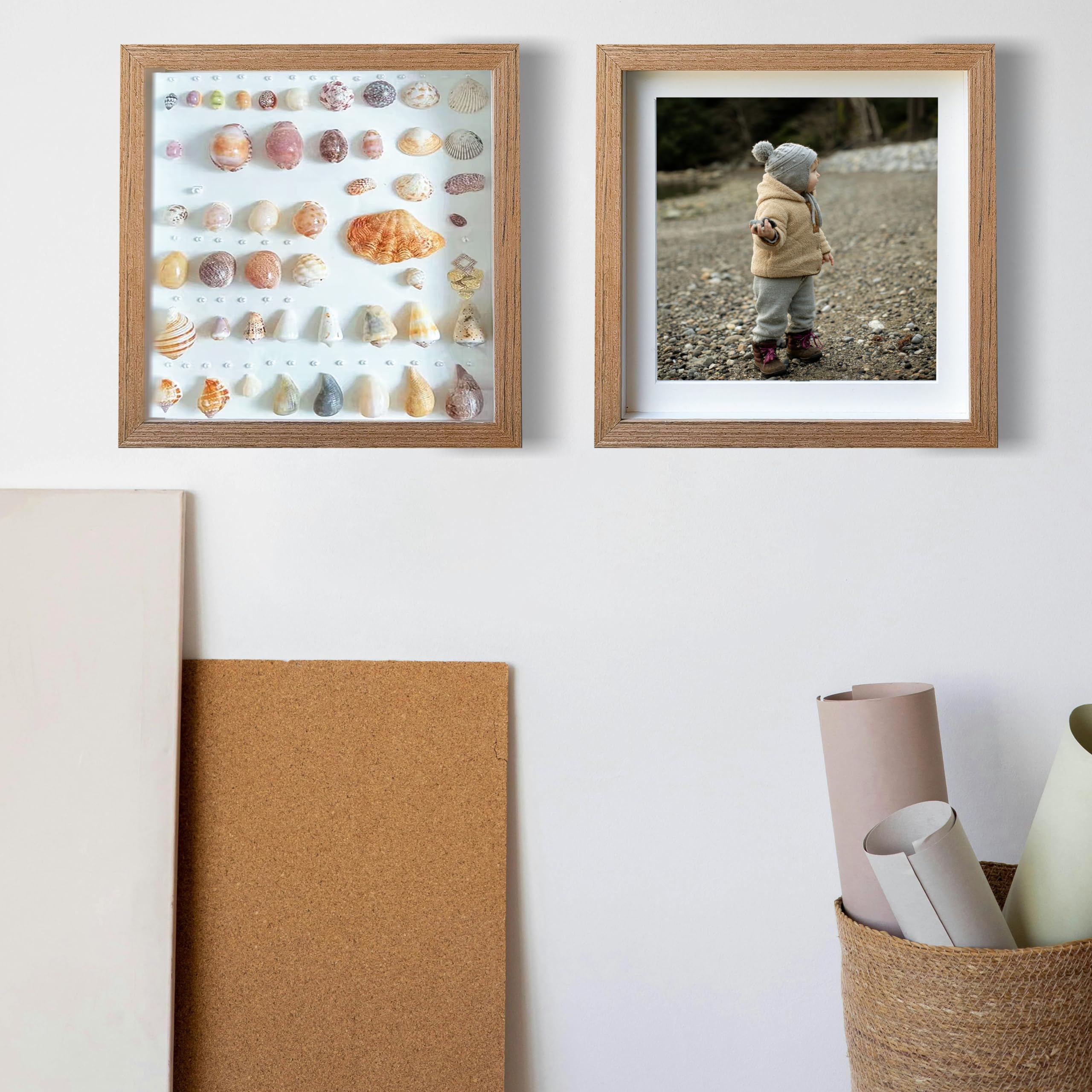 Dohomi 8x8 Shadow Box Frame Original wood Shadow Box Display Case 3 Pack Picture Frames Glass Surface Internal Depth 0.6 inch fo